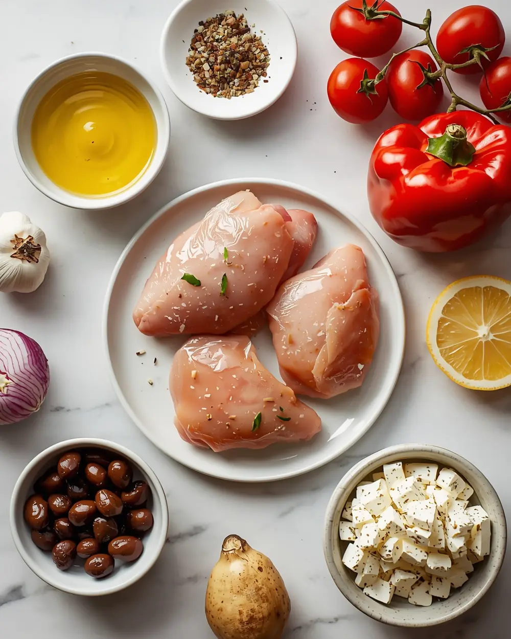 Ingredients for Greek chicken sheet pan