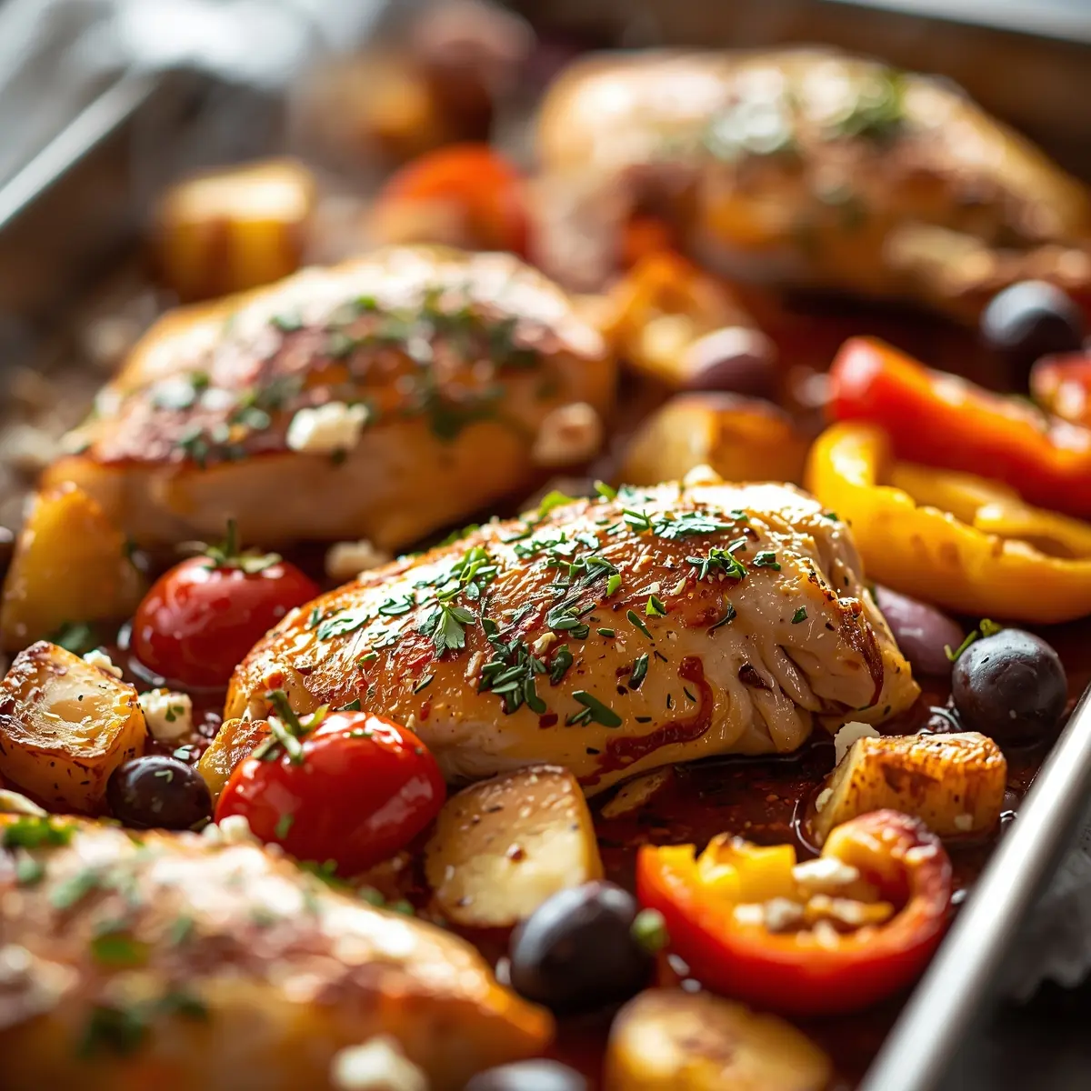 Cooking instructions for Greek chicken sheet pan