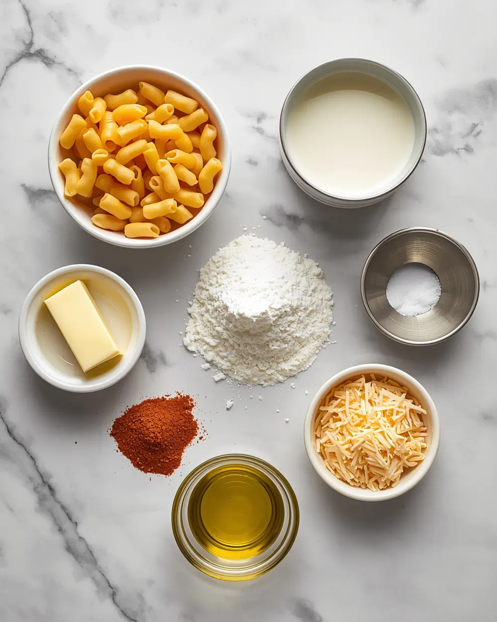 Ingredients for baked mac and cheese