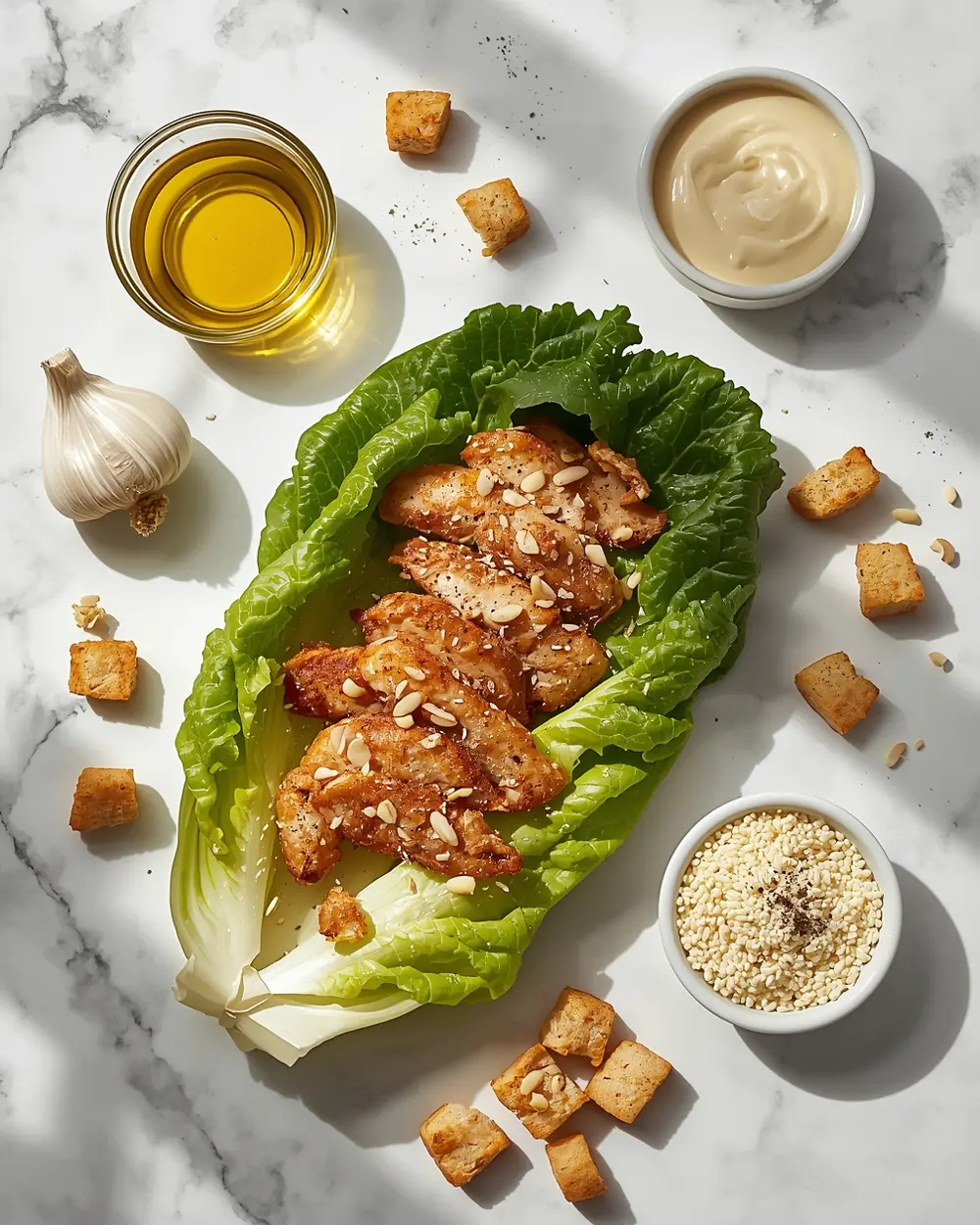 Ingredients for chicken Caesar salad