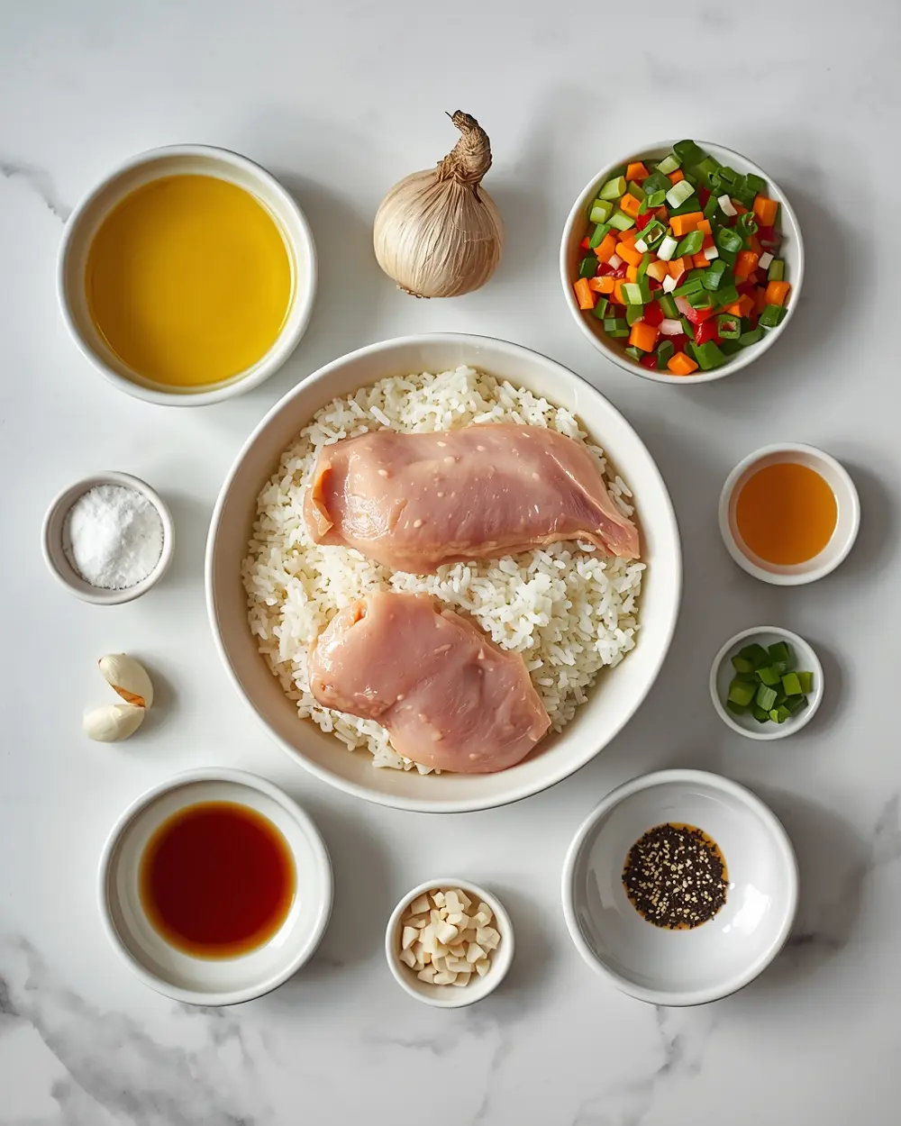 Ingredients for chicken fried rice