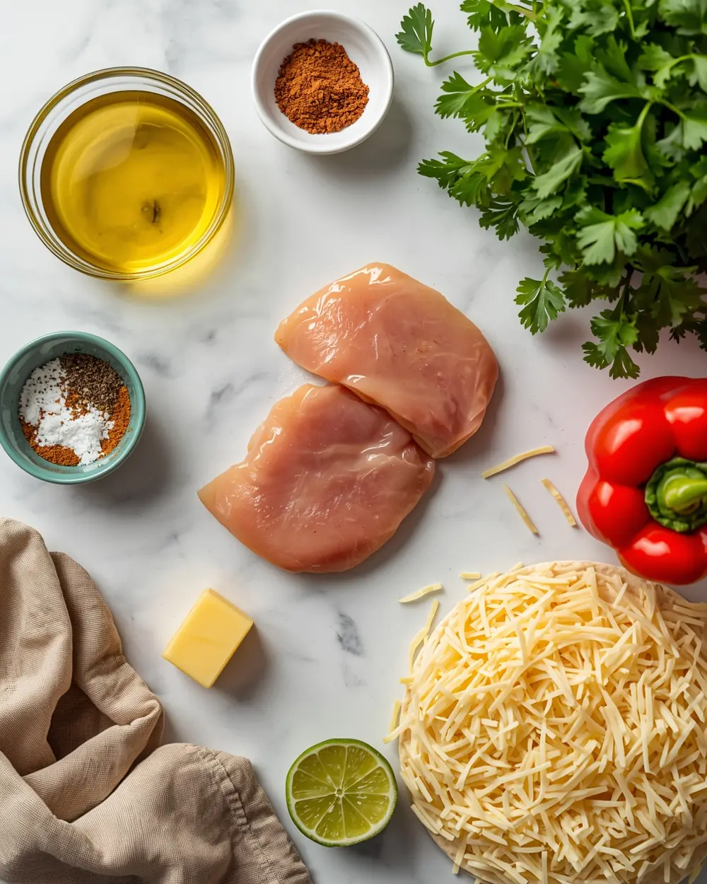 Ingredients for chicken quesadillas