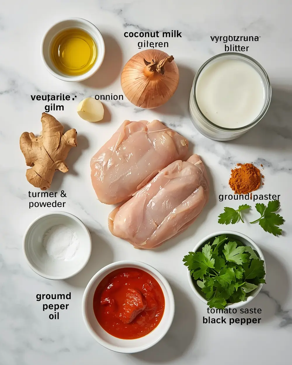 Ingredients for coconut curry chicken