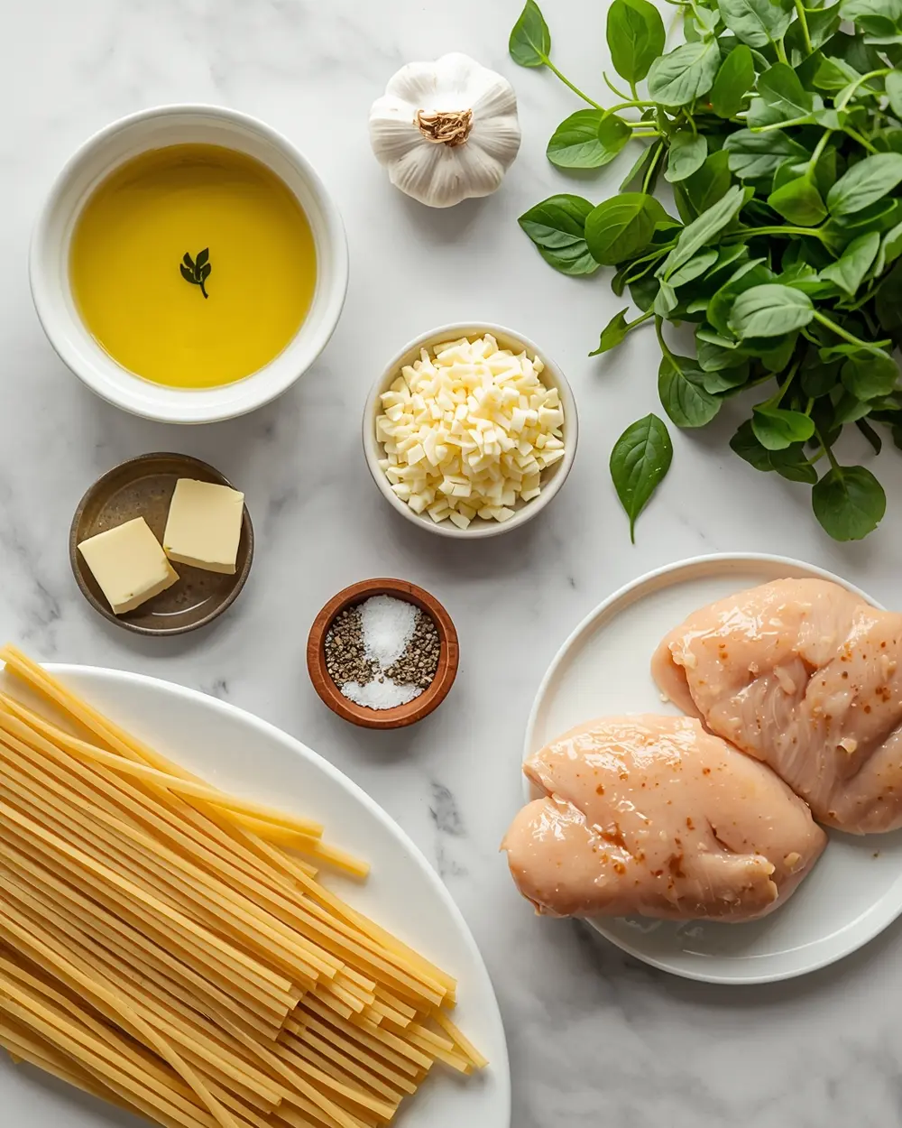 Ingredients for creamy garlic pasta
