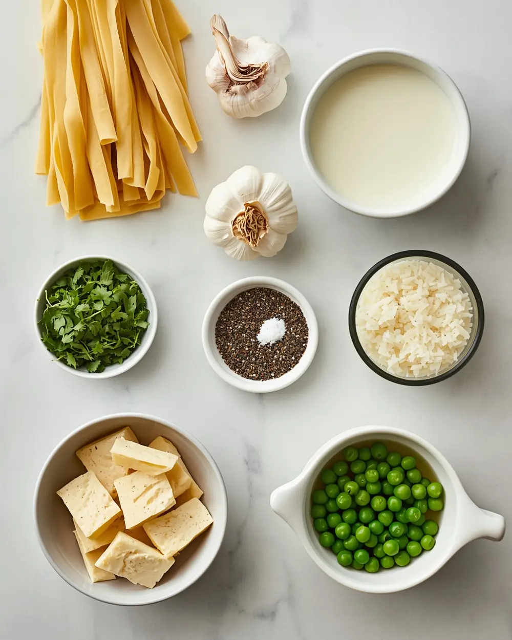 Ingredients for creamy garlic pasta