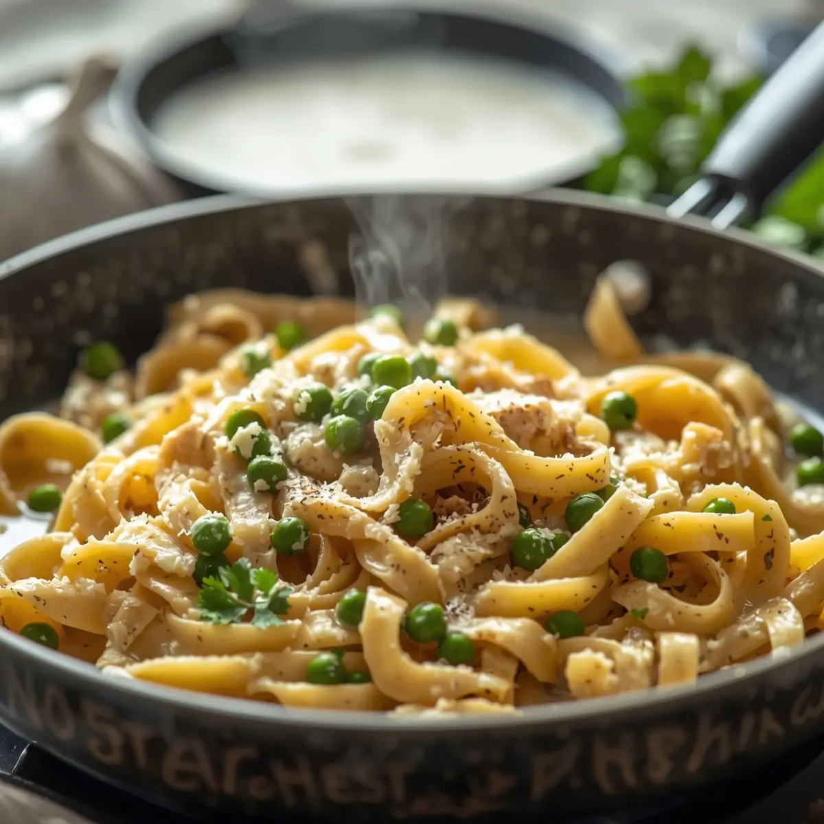 Cooking instructions for creamy garlic pasta