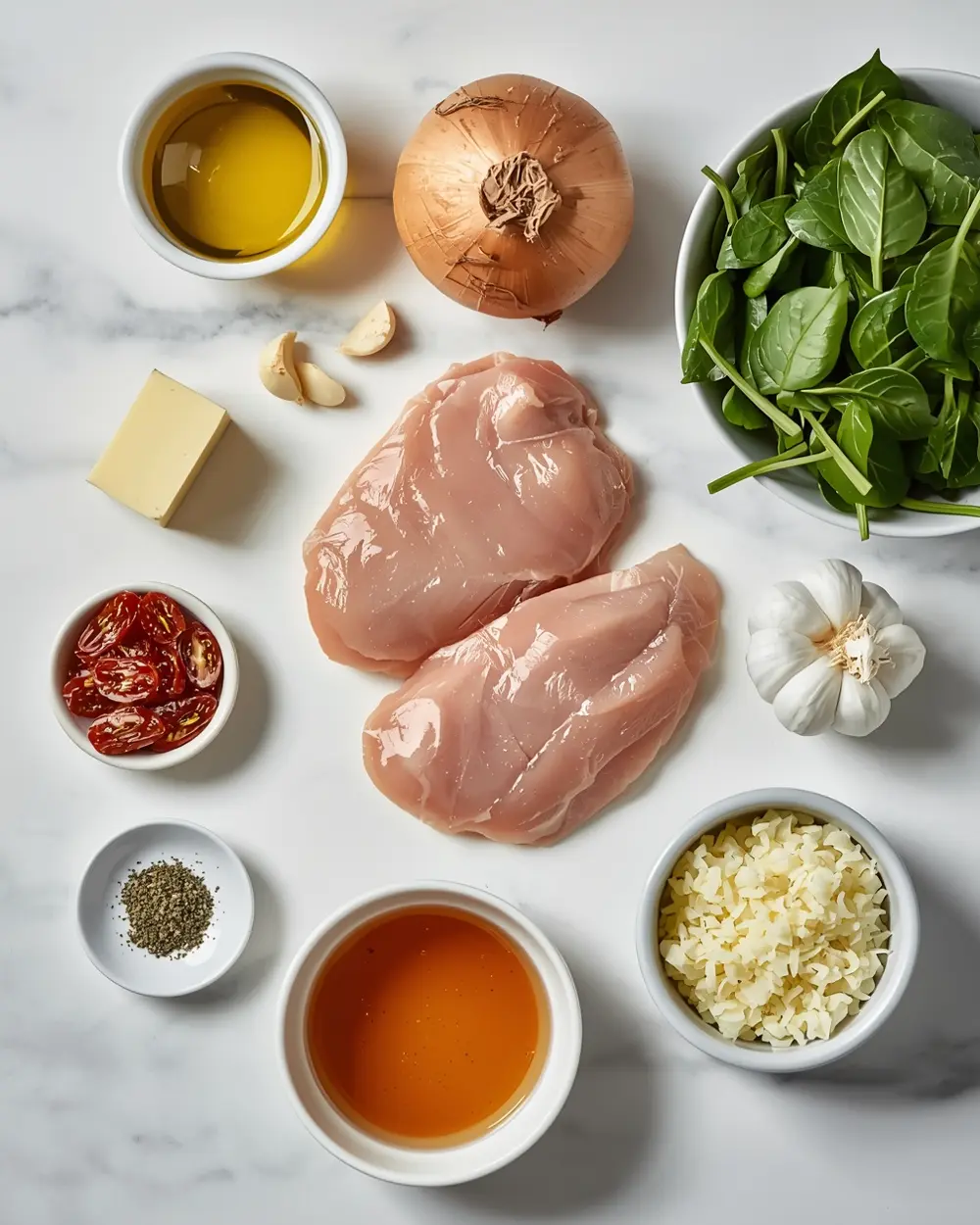 Ingredients for creamy tuscan chicken