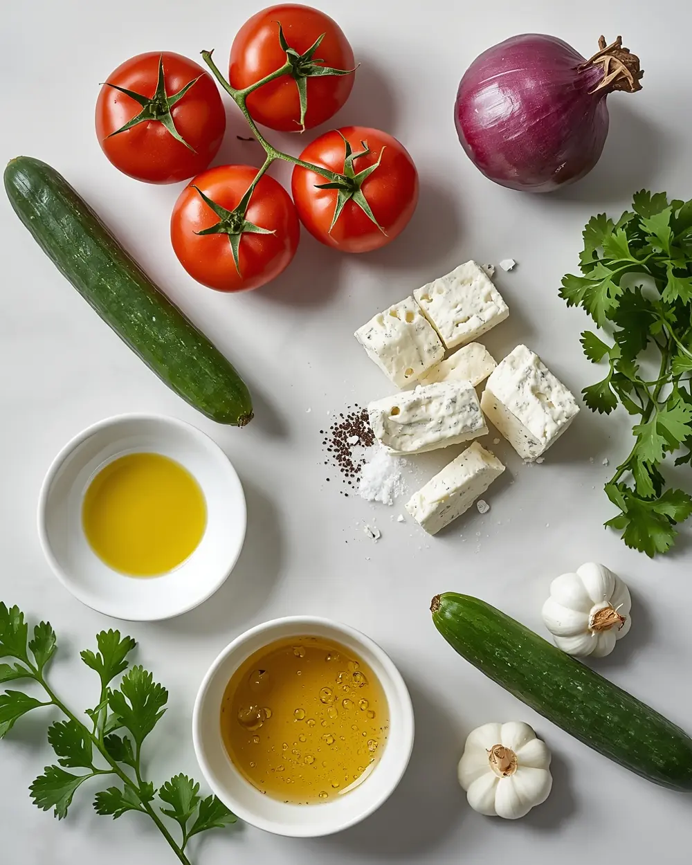 Ingredients for cucumber tomato salad
