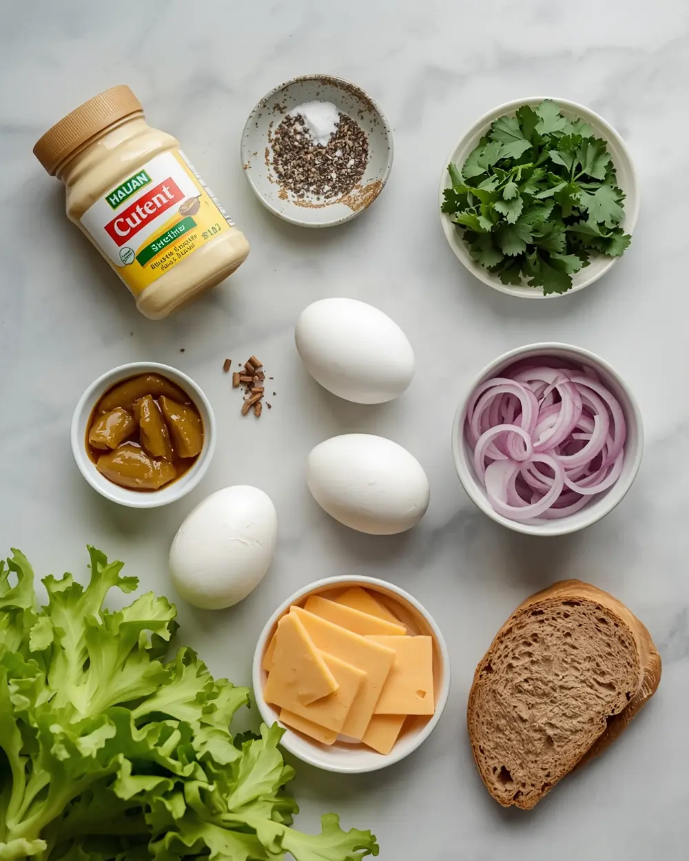 Ingredients for egg salad sandwich