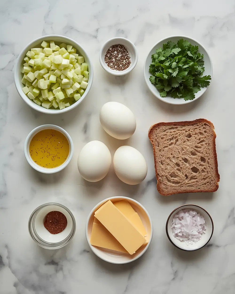 Ingredients for egg salad sandwich