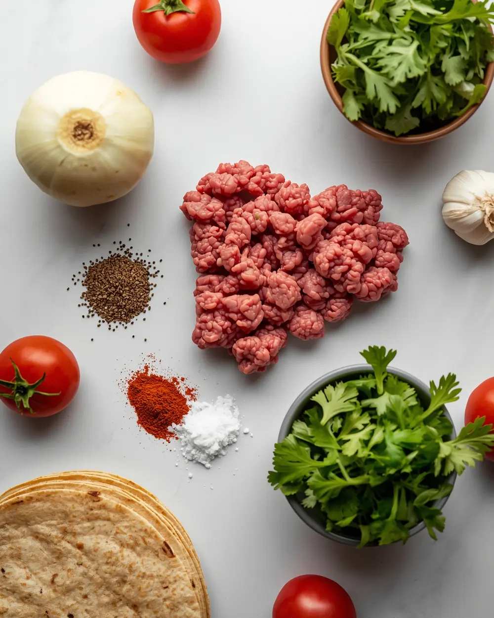 Ingredients for ground beef tacos