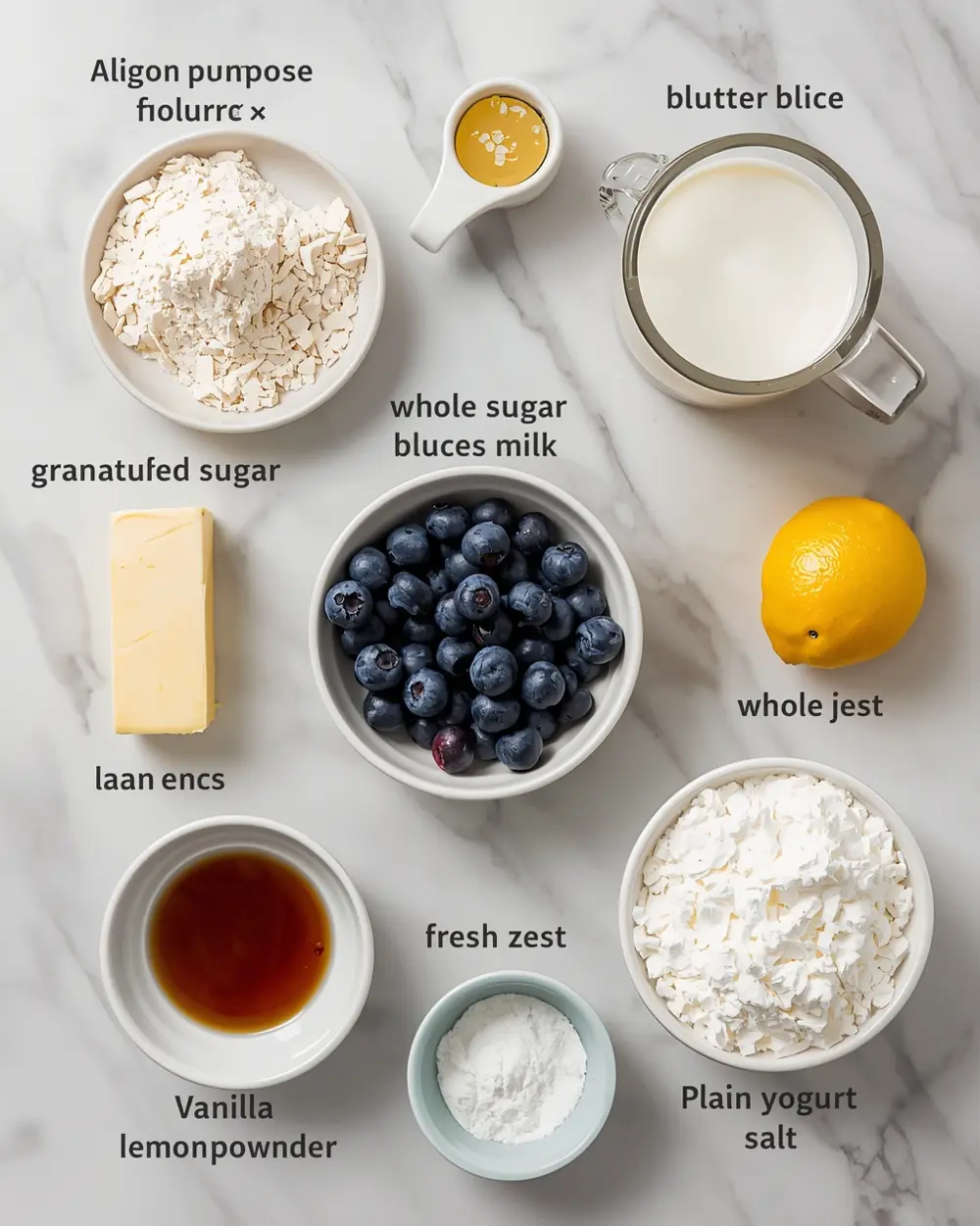 Ingredients for lemon blueberry muffins
