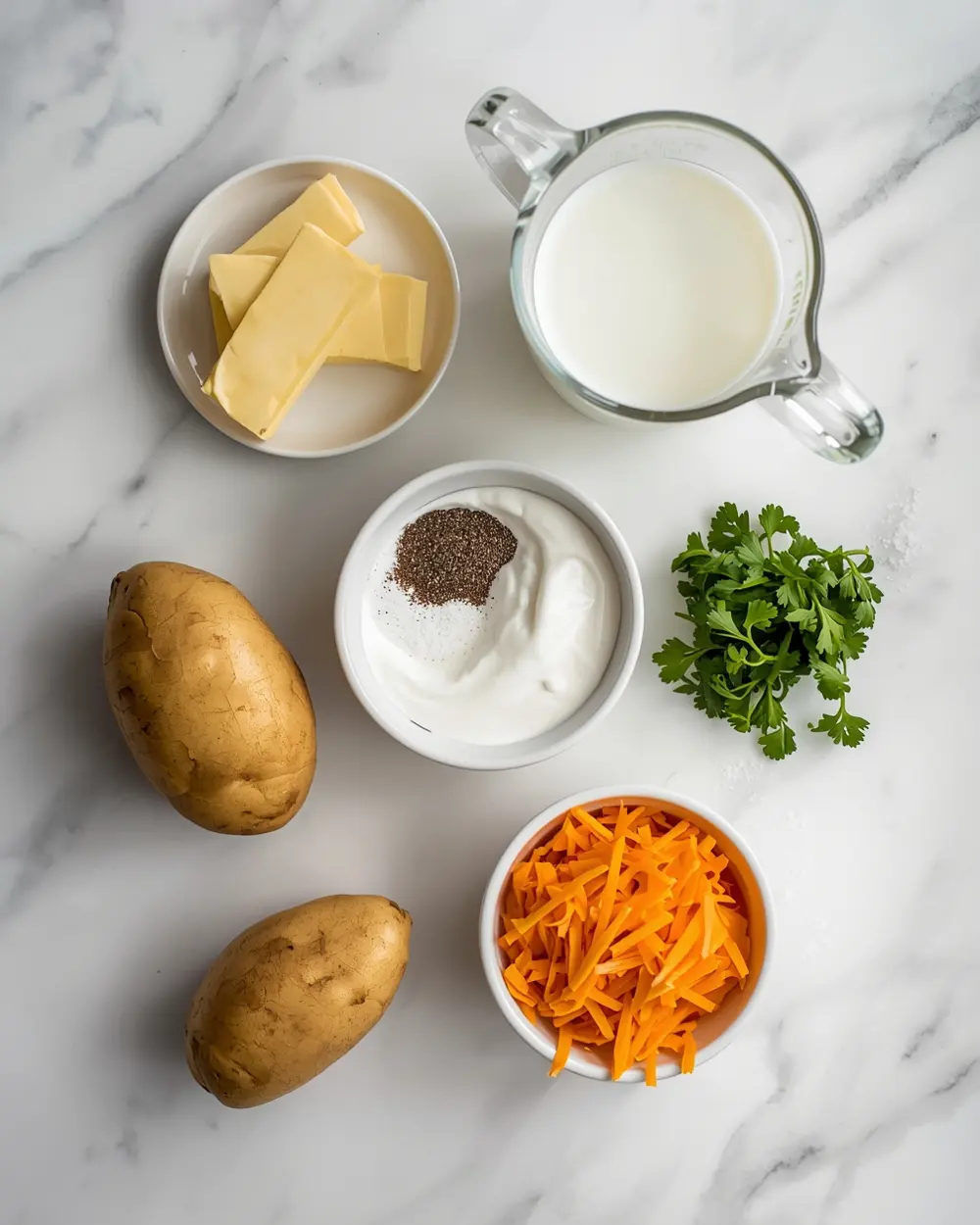 Ingredients for mashed potatoes creamy