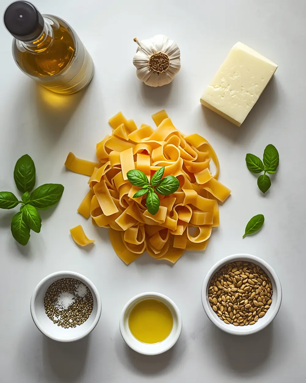 Ingredients for pesto pasta