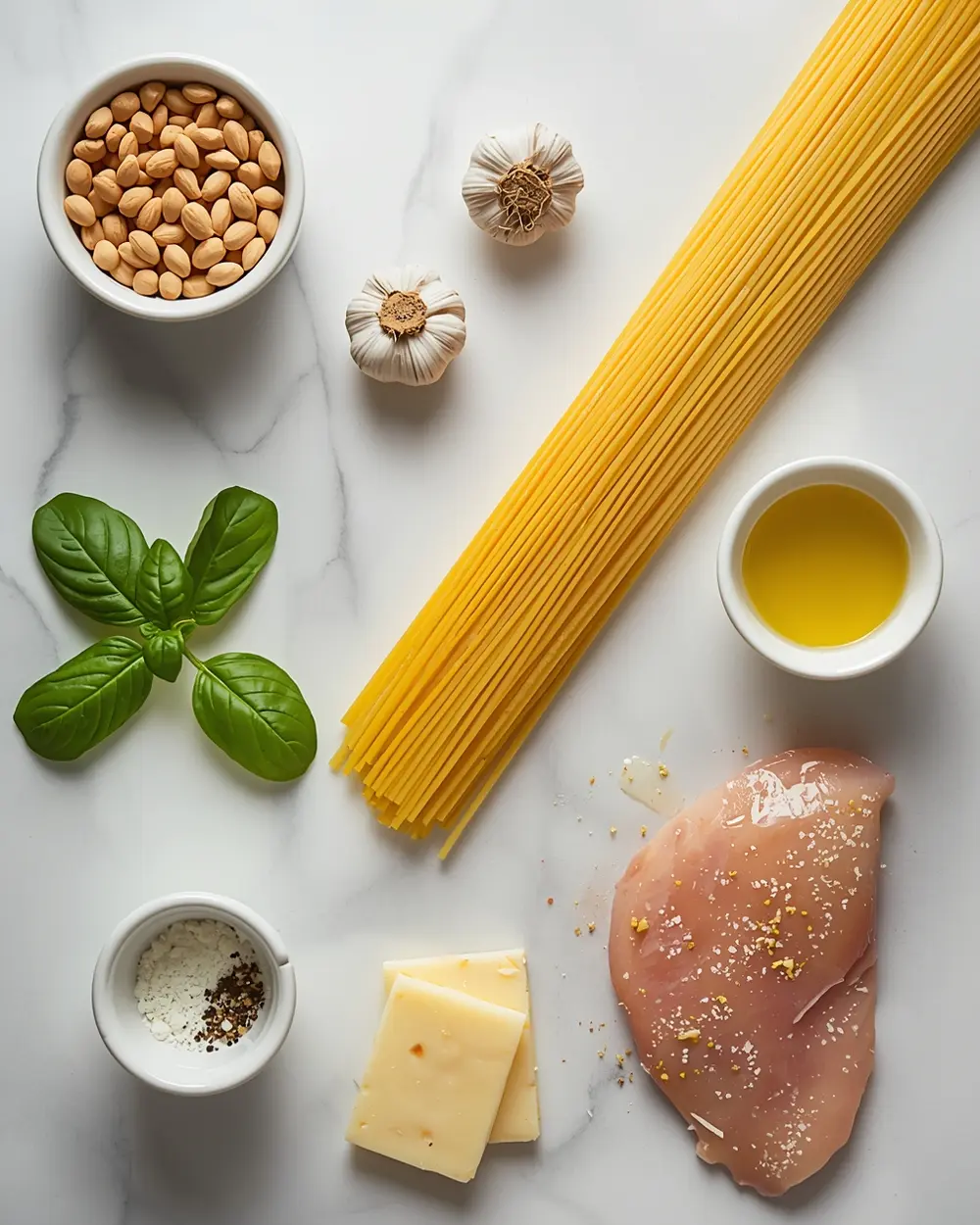 Ingredients for pesto pasta