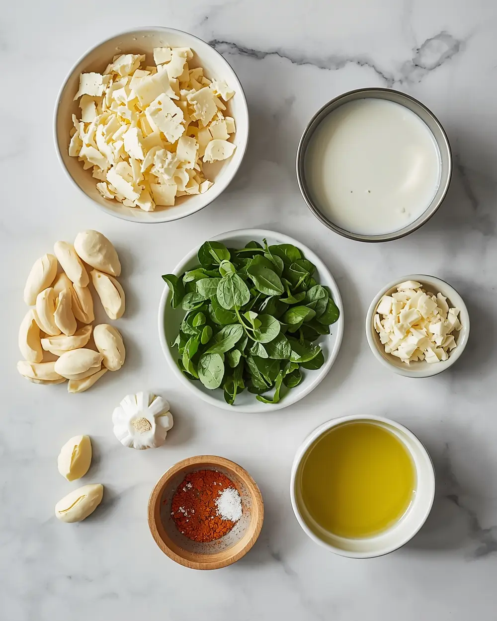 Ingredients for spinach artichoke dip