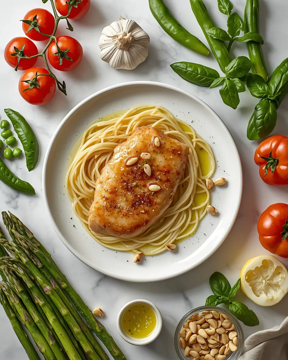Ingredients for spring garden pasta