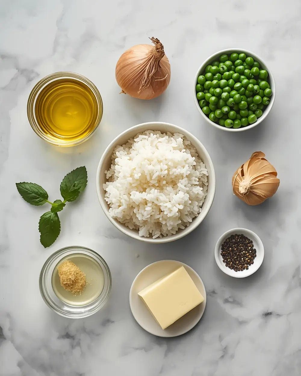 Ingredients for spring pea risotto