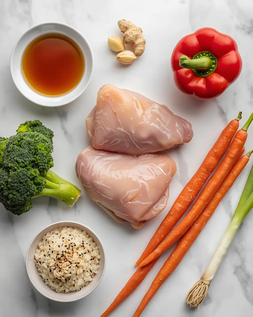 Ingredients for teriyaki chicken bowls