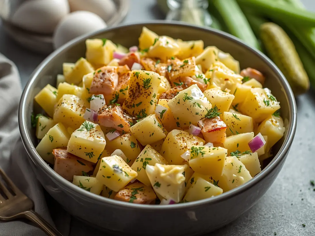 Easter deviled egg potato salad ready to serve