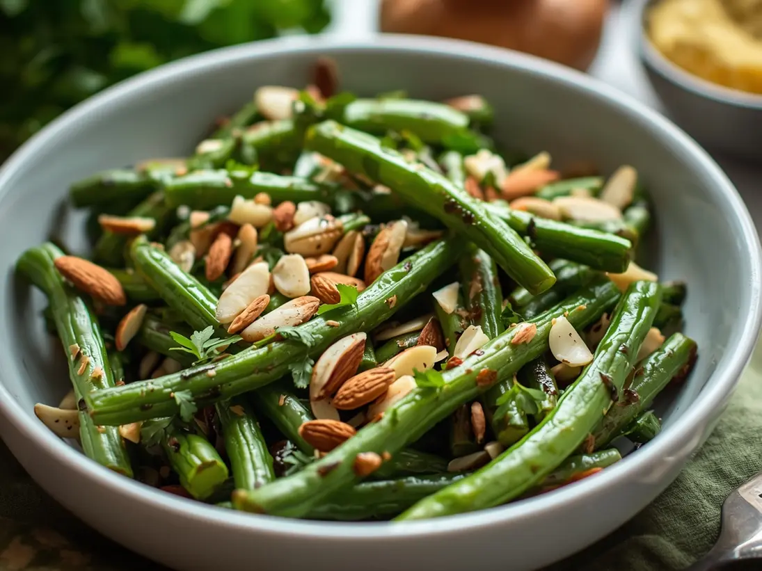 Easter green beans almondine ready to serve