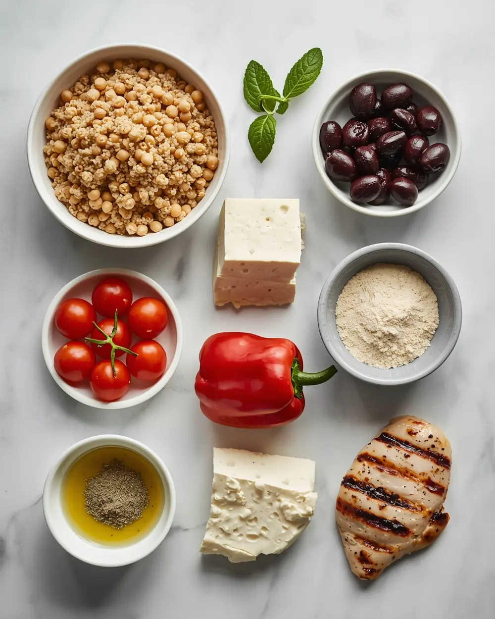 Ingredients for Mediterranean bowl