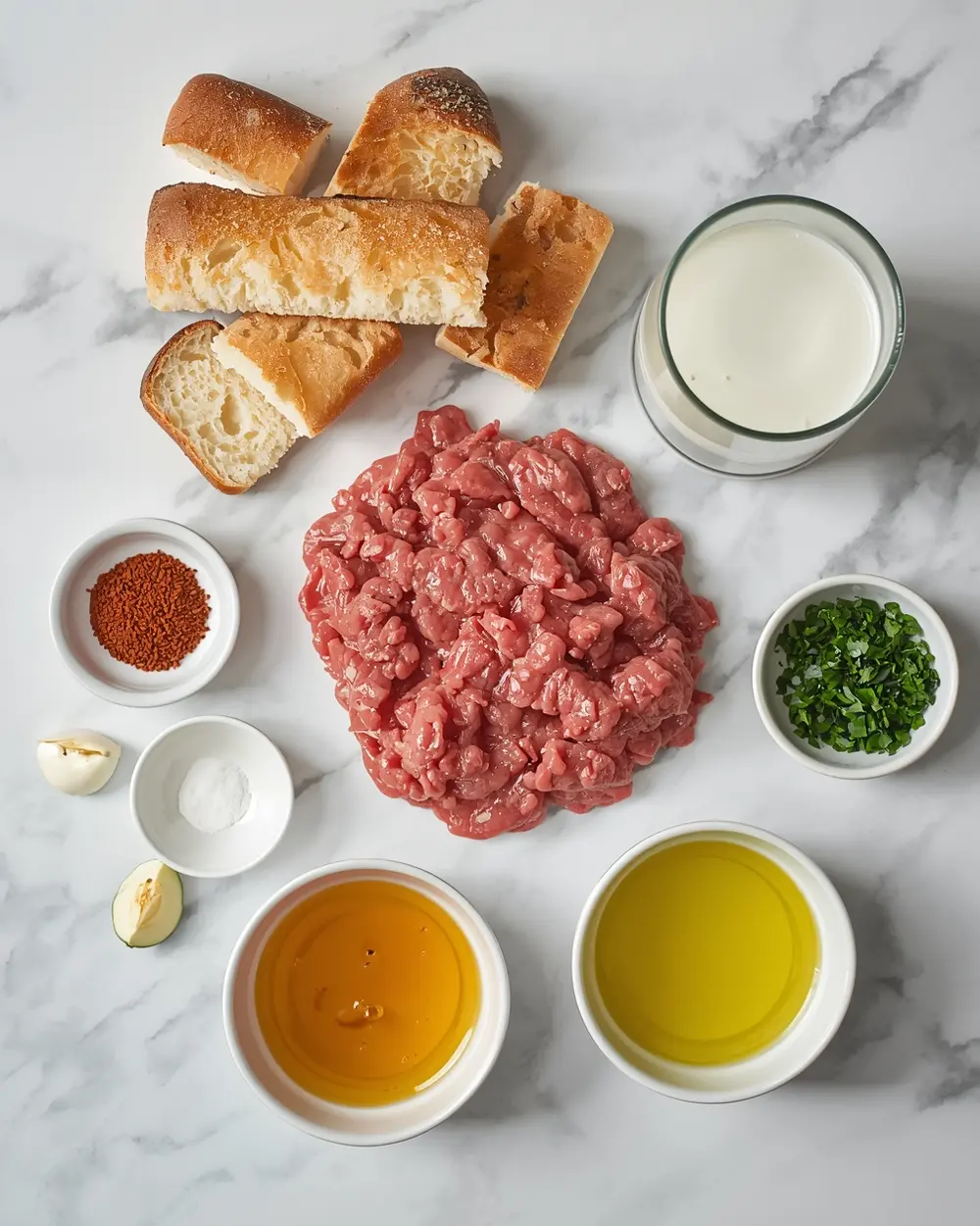 Ingredients for beef burgers homemade