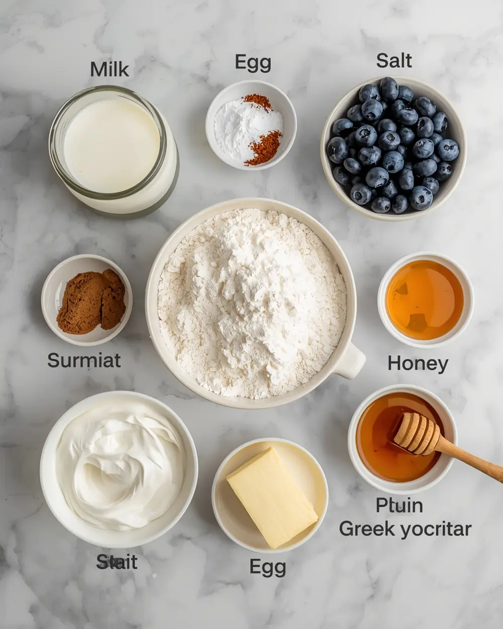 Ingredients for blueberry pancakes
