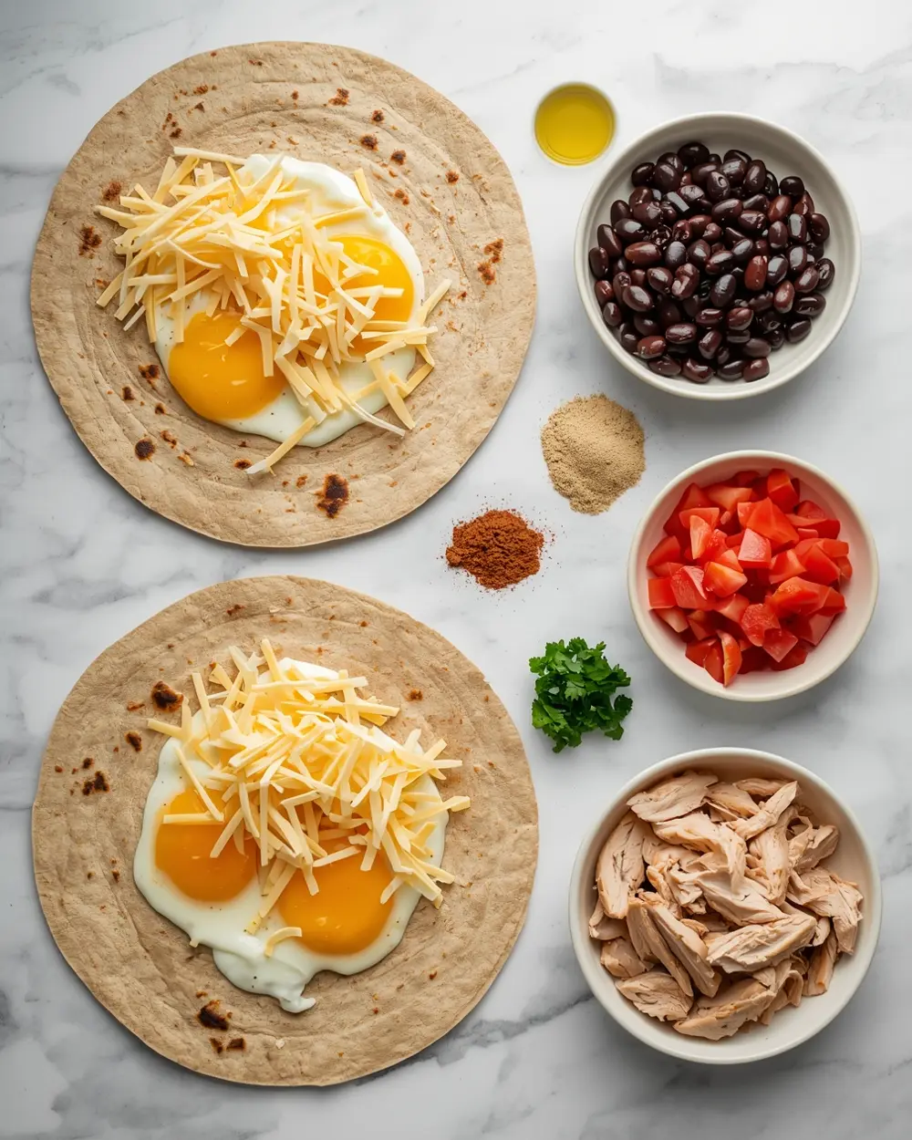 Ingredients for breakfast burritos