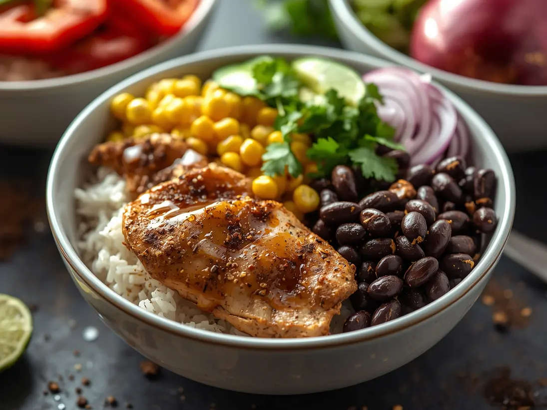 chicken burrito bowls ready to serve