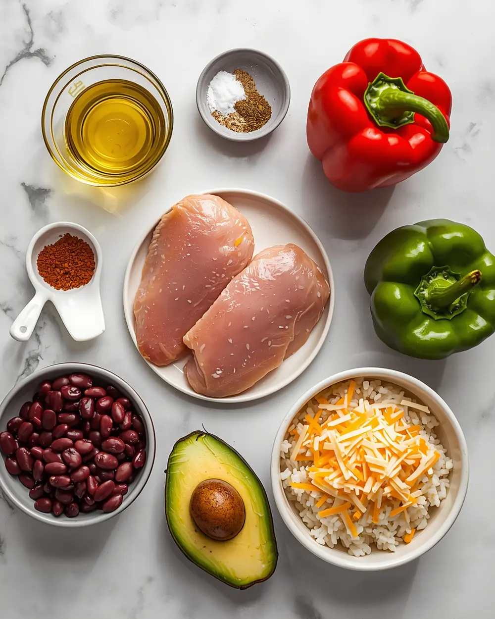 Ingredients for chicken fajita bowls