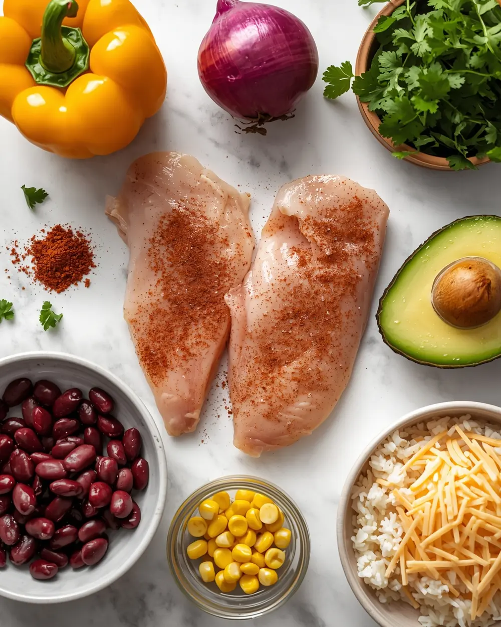 Ingredients for chicken fajita bowls