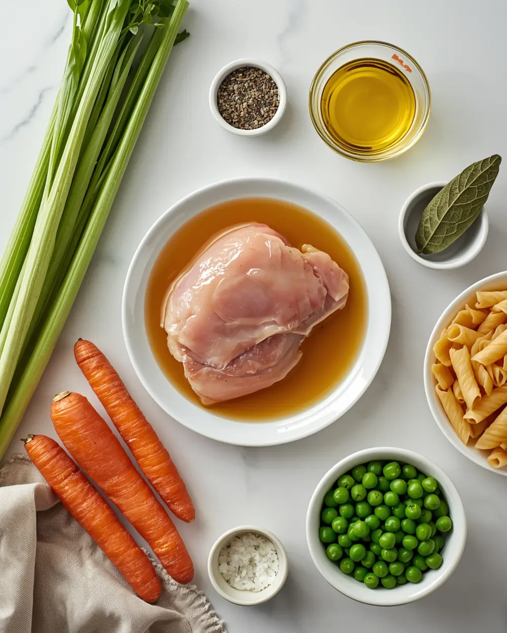 Ingredients for chicken noodle soup