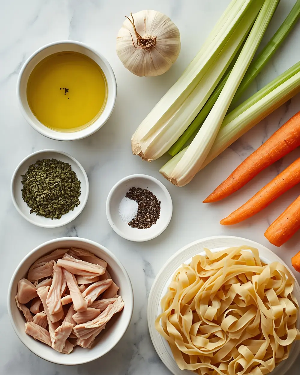 Ingredients for chicken noodle soup