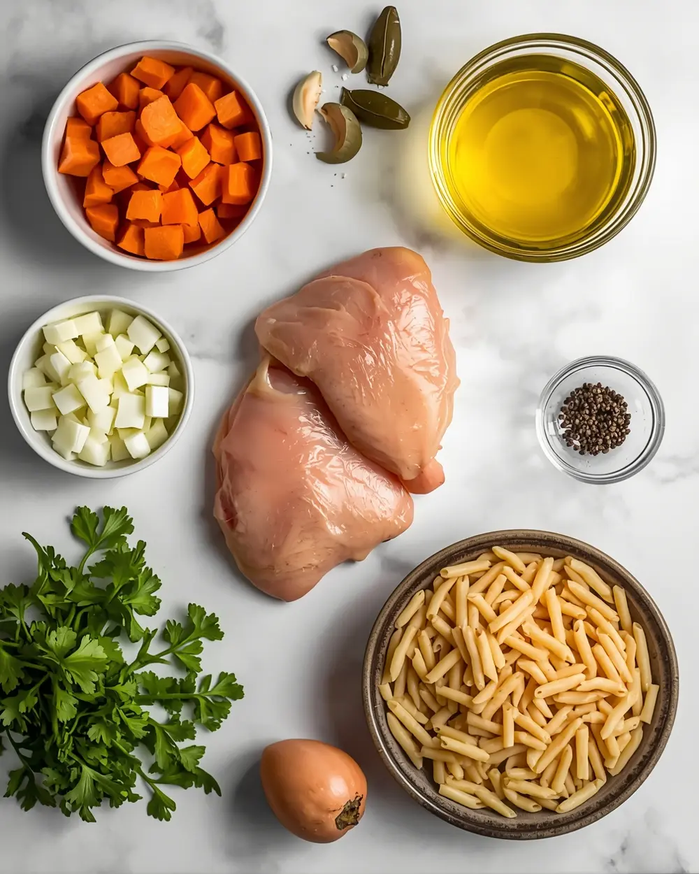Ingredients for chicken soup from scratch