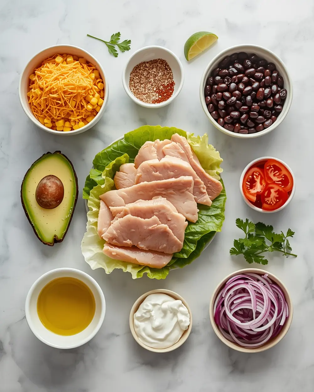 Ingredients for chicken taco salad