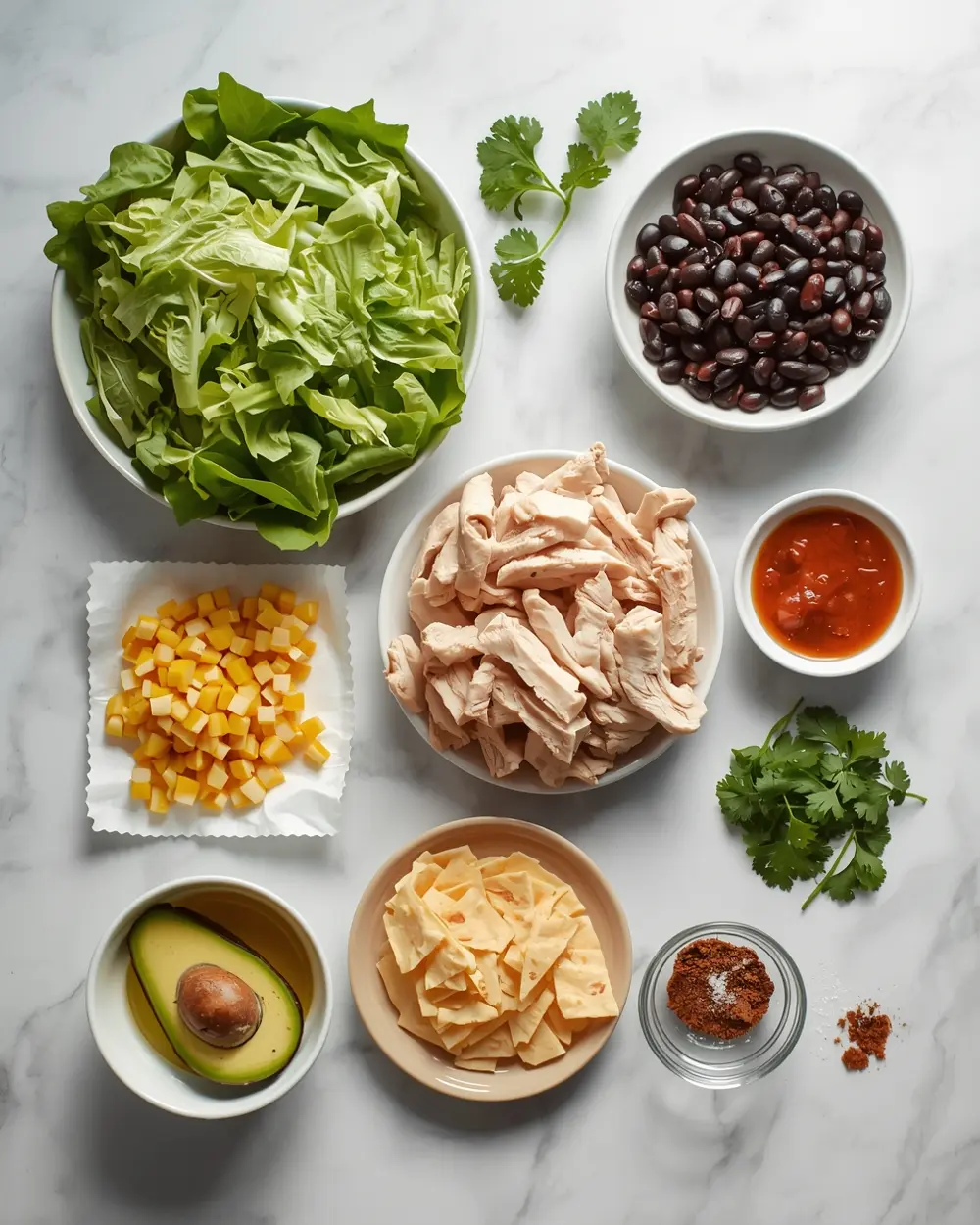Ingredients for chicken taco salad