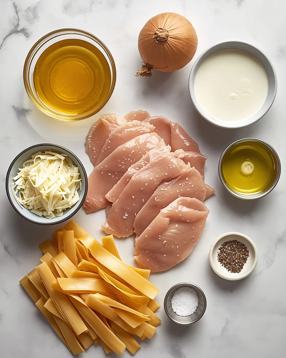 Ingredients for creamy chicken pasta