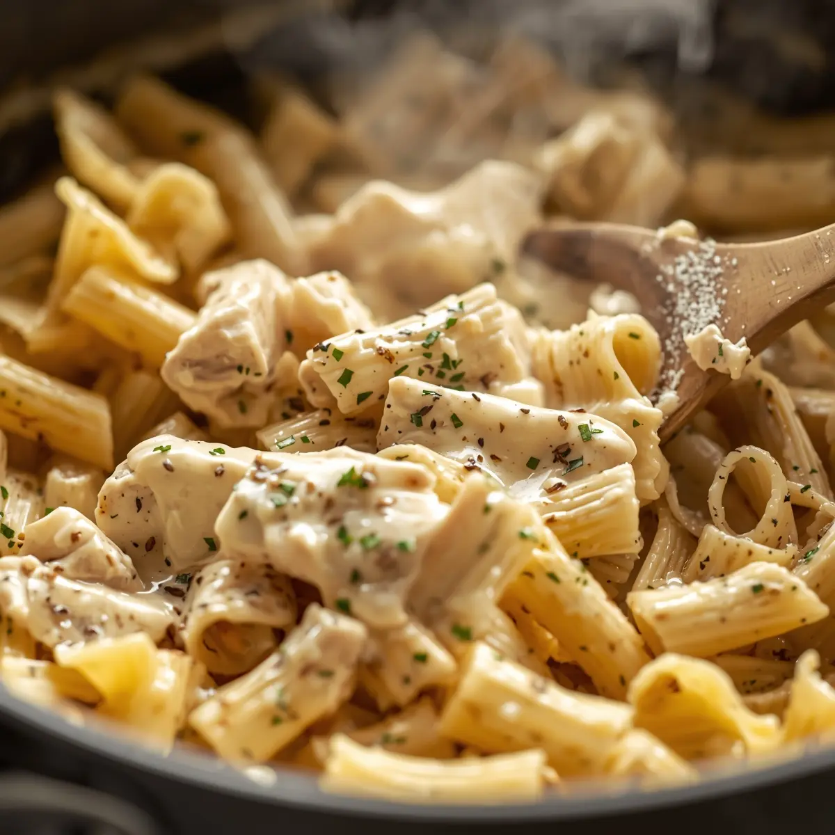 Cooking instructions for creamy chicken pasta