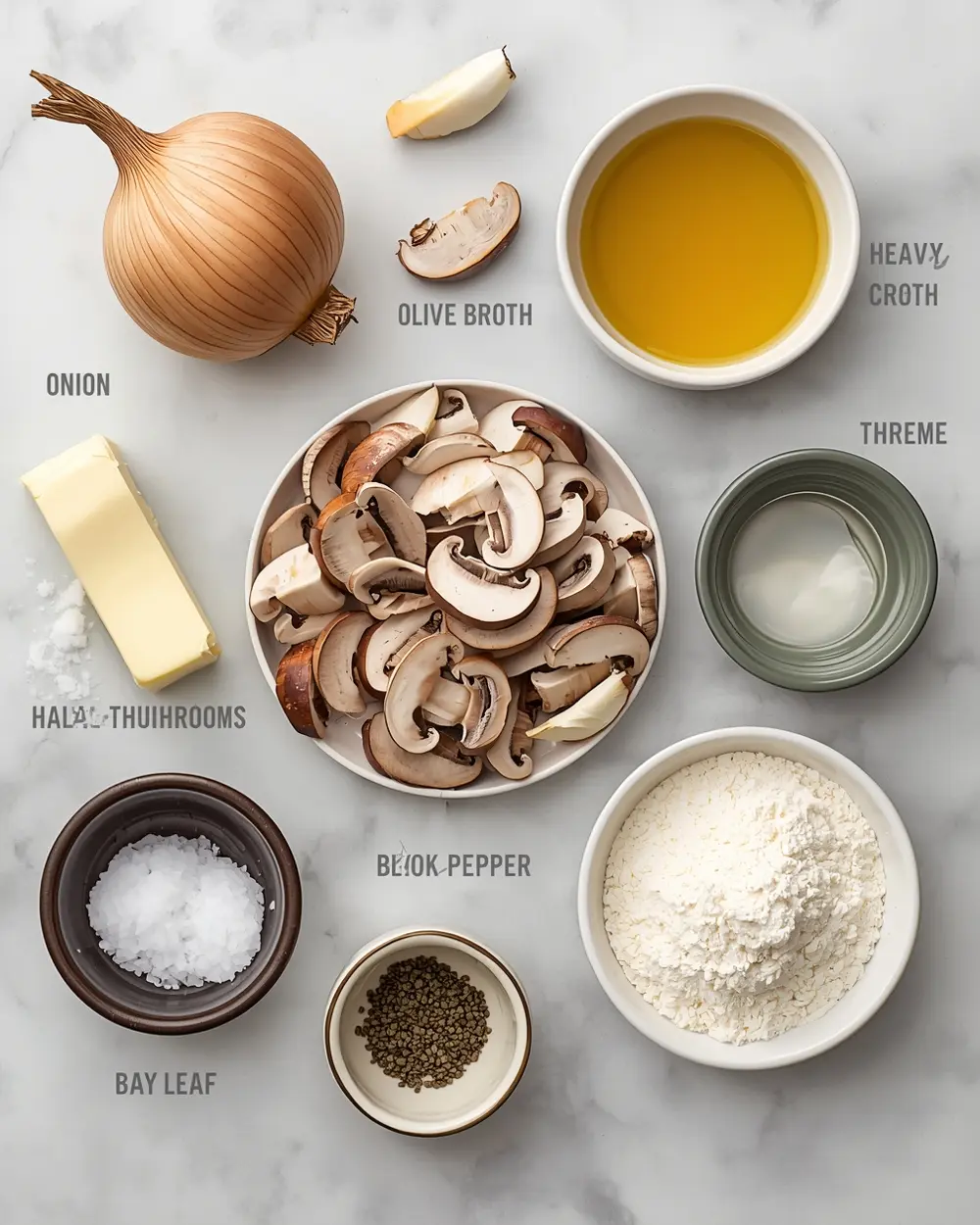Ingredients for creamy mushroom soup
