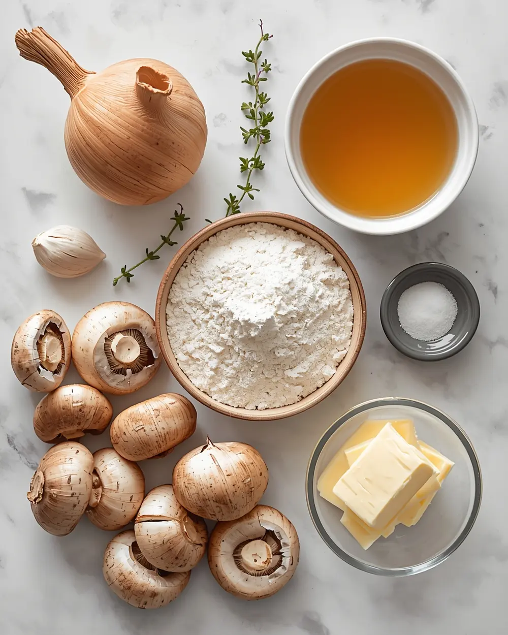 Ingredients for creamy mushroom soup