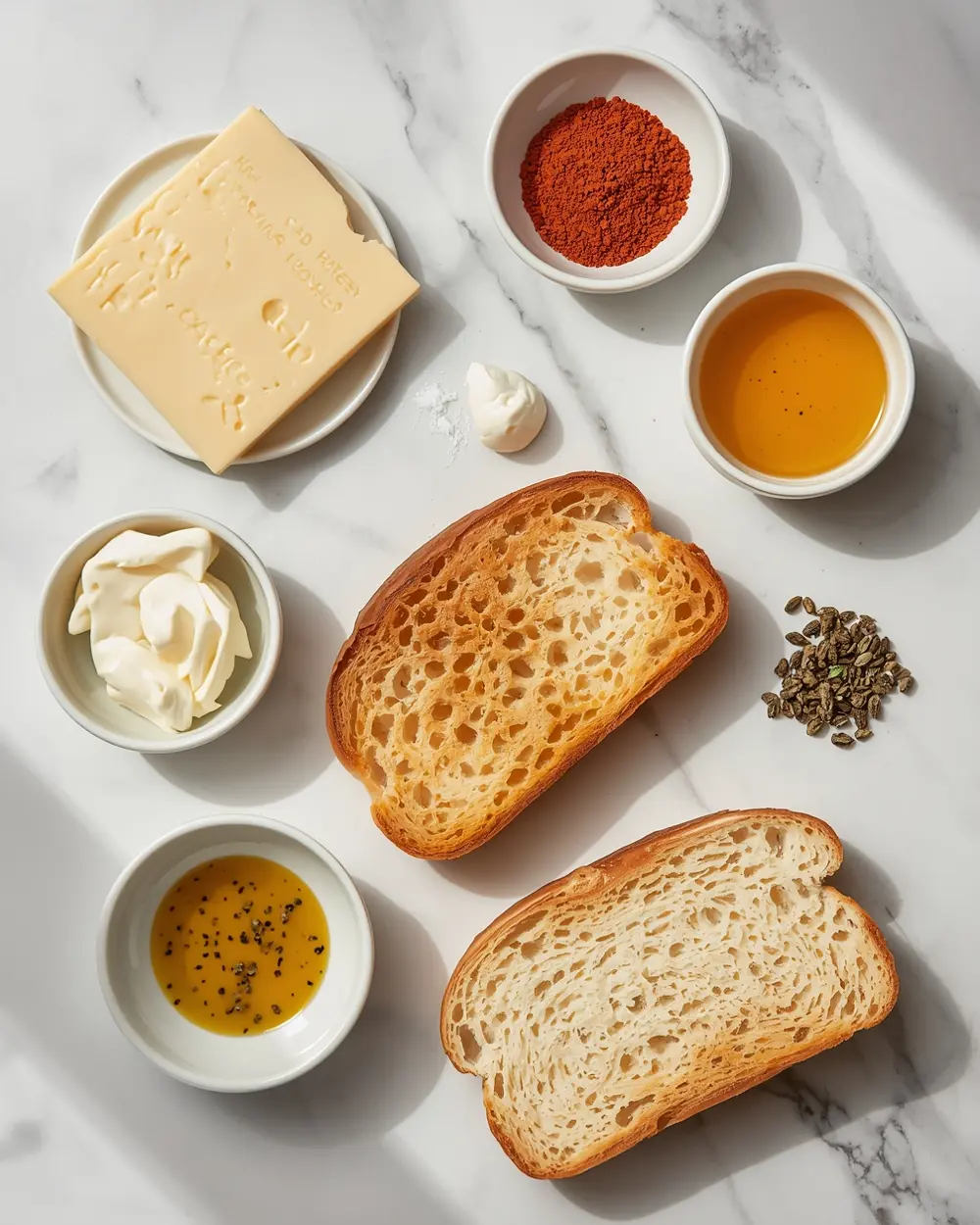 Ingredients for grilled cheese sandwich