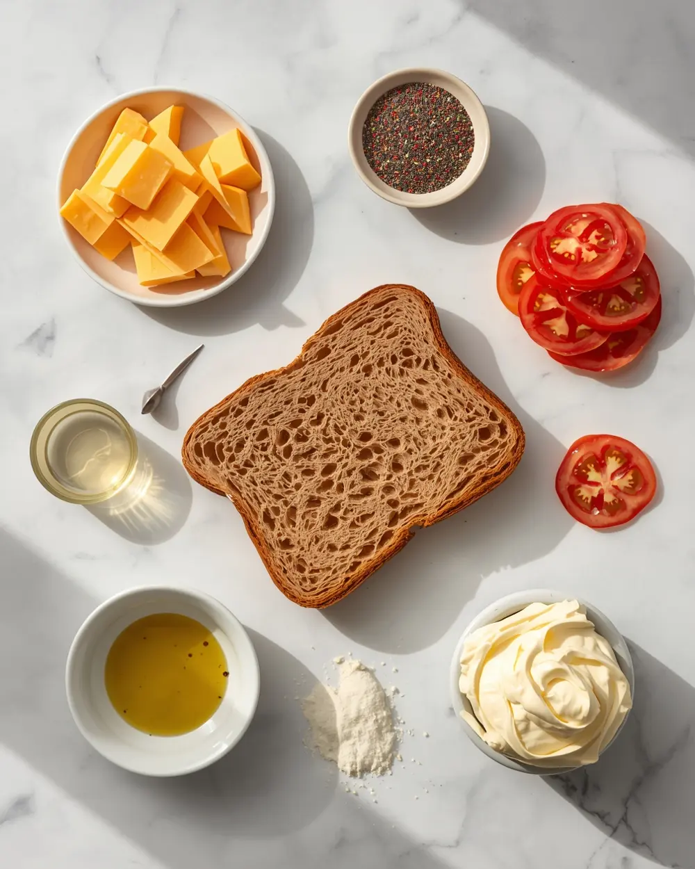 Ingredients for grilled cheese sandwich
