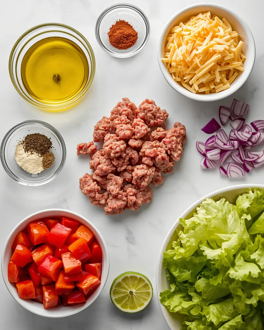 Ingredients for ground turkey tacos