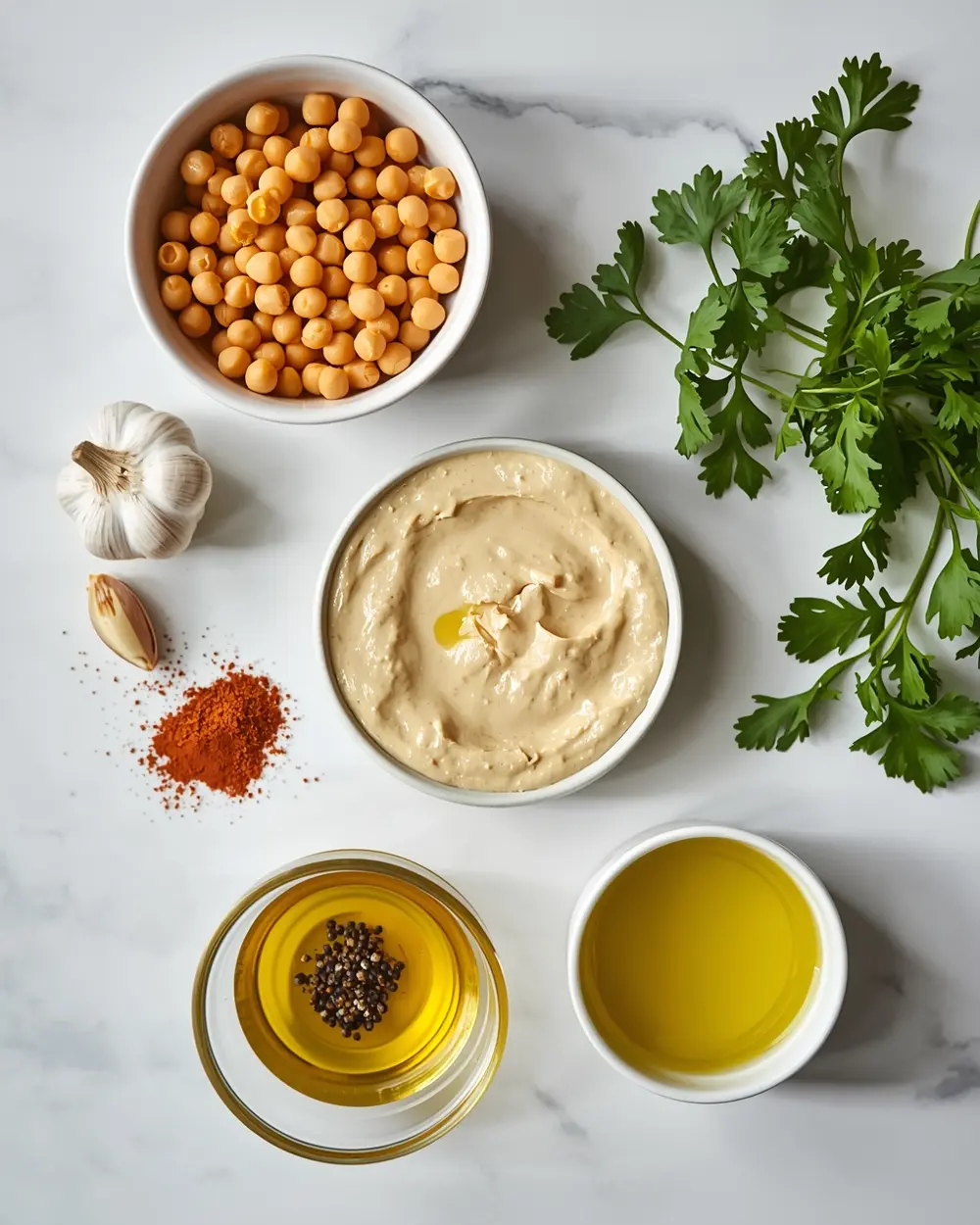 Ingredients for roasted garlic hummus