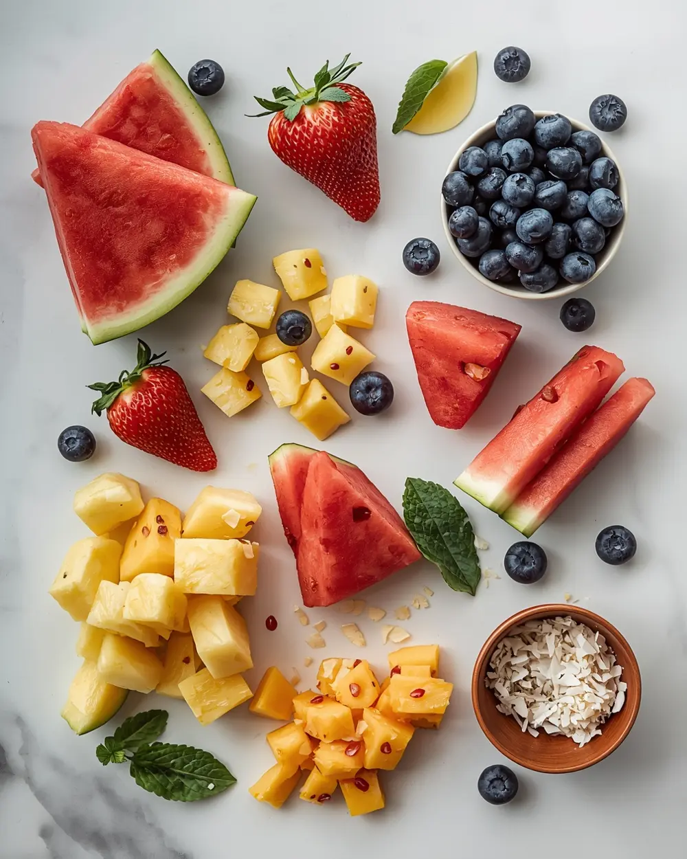 Ingredients for spring fruit salad