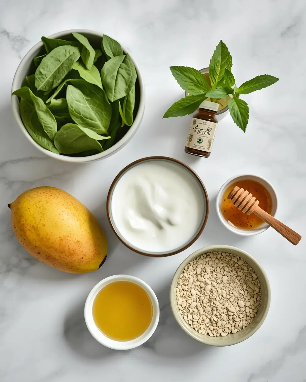 Ingredients for spring green smoothie bowl
