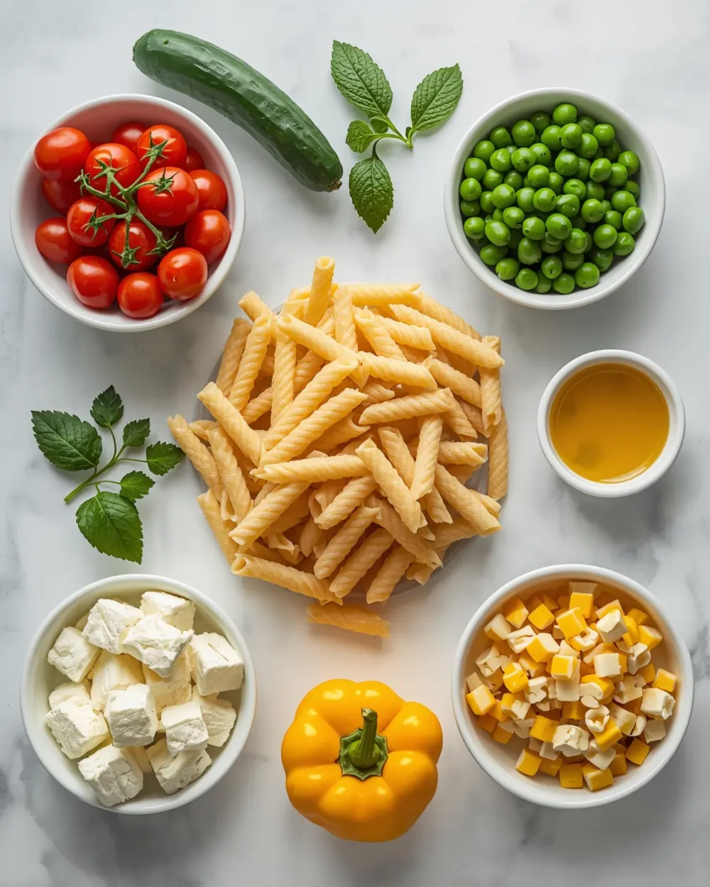 Ingredients for spring pasta salad