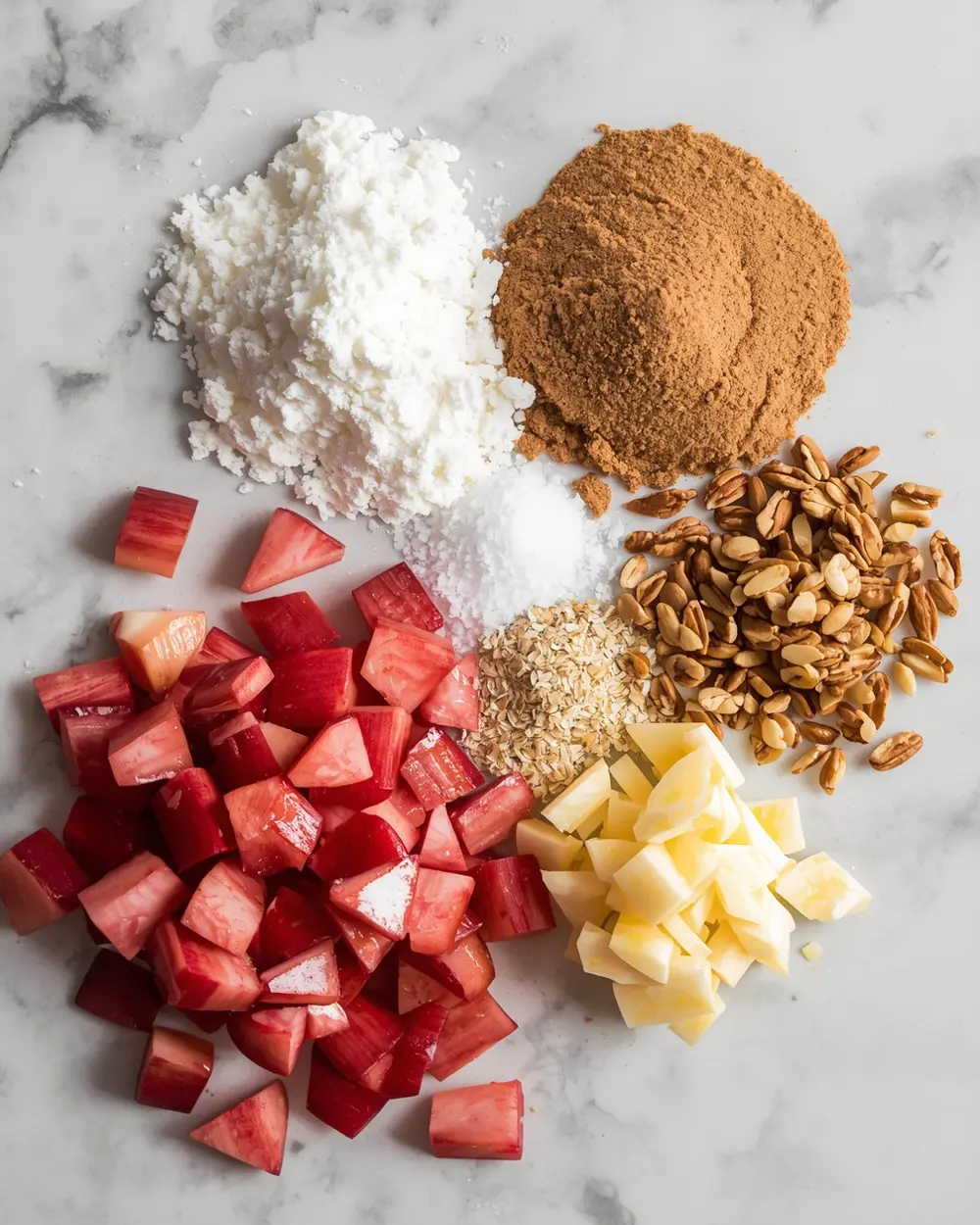 Ingredients for spring rhubarb crisp