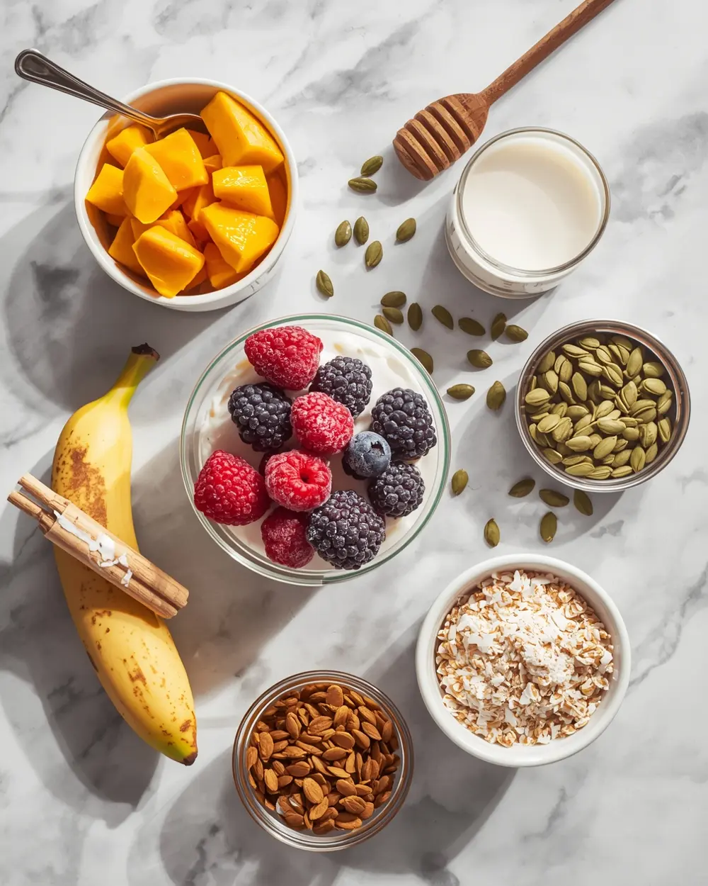 Ingredients for spring smoothie bowl